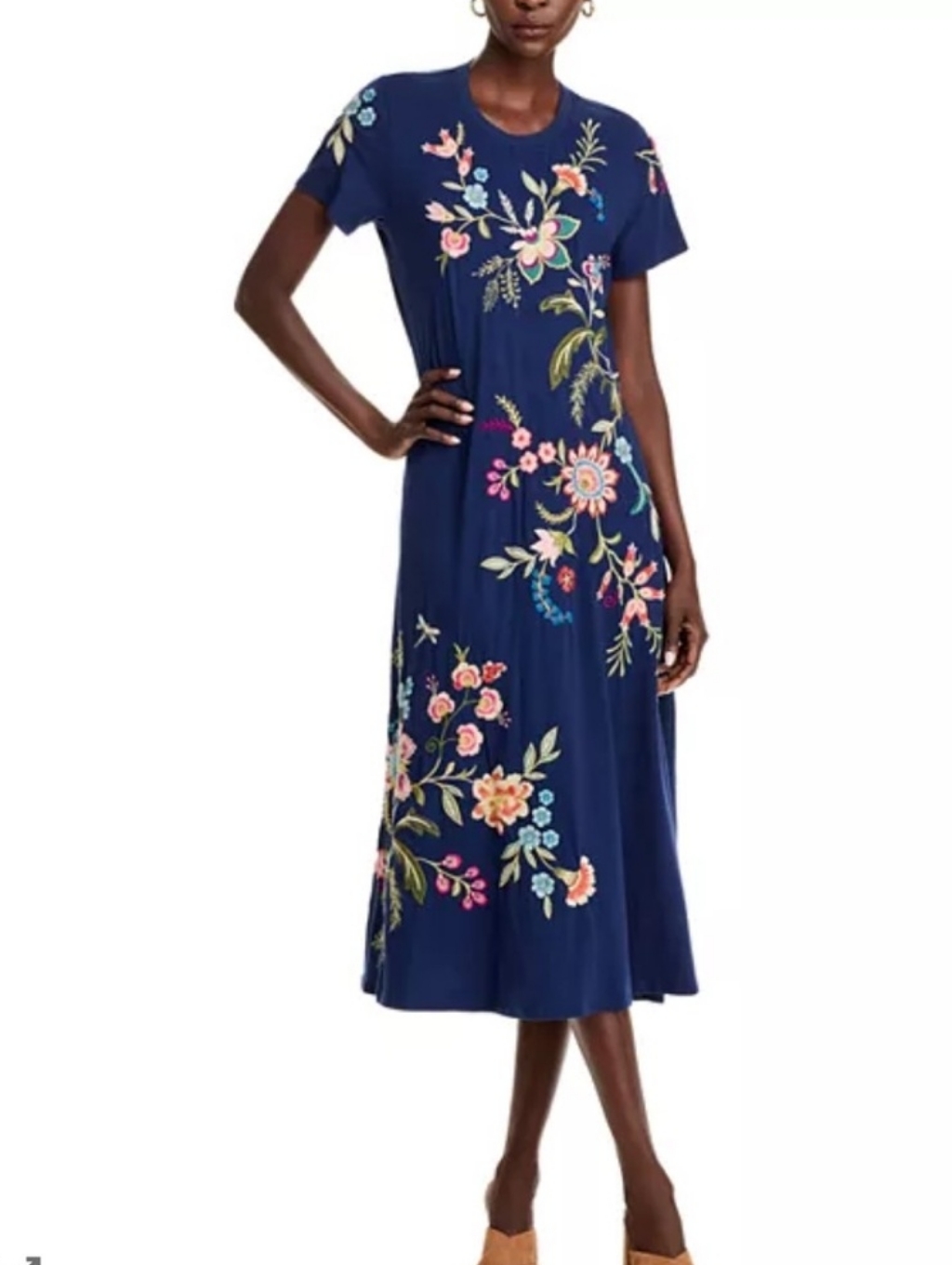 Johnny Was Gracey Crew Neck Swing Dress Womens Xxs Embroidered Floral Butterfly